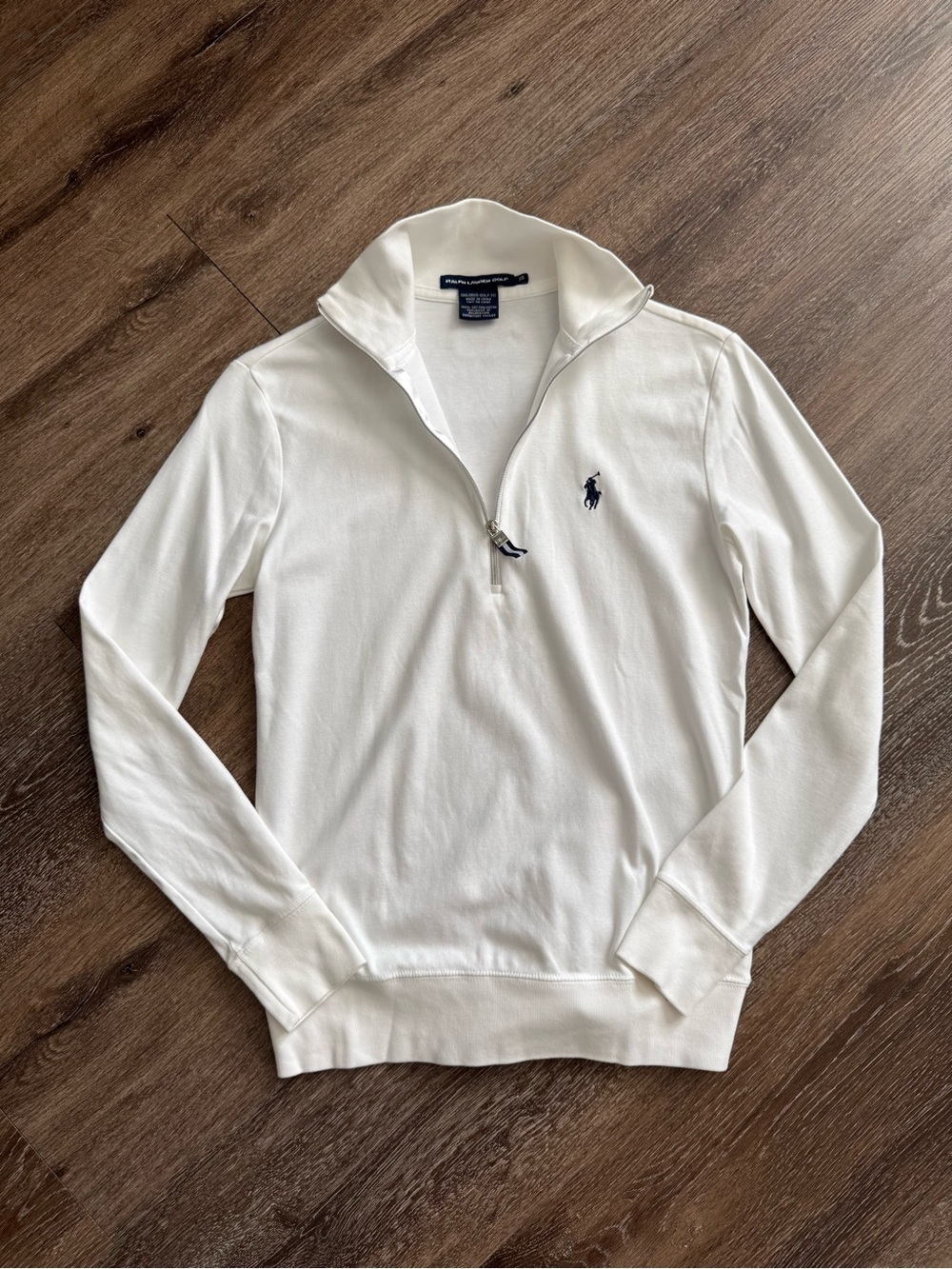 Polo by Ralph Lauren White Quarter-Zip Pullover with Navy Logo - Picture 5 of 5